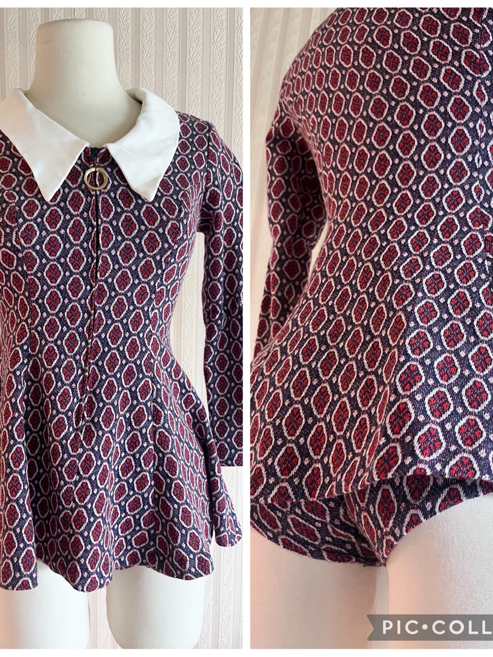 1960 Mod Vintage Micro Mini Dress matching panty/short with Dagger collar